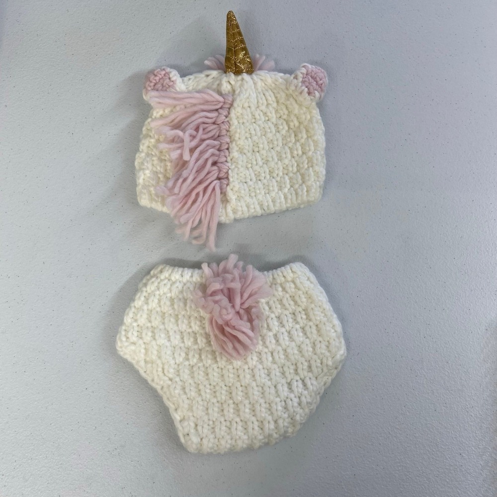 Cloud Island baby white pink crocheted soft unicorn matching set‎ costume outfit